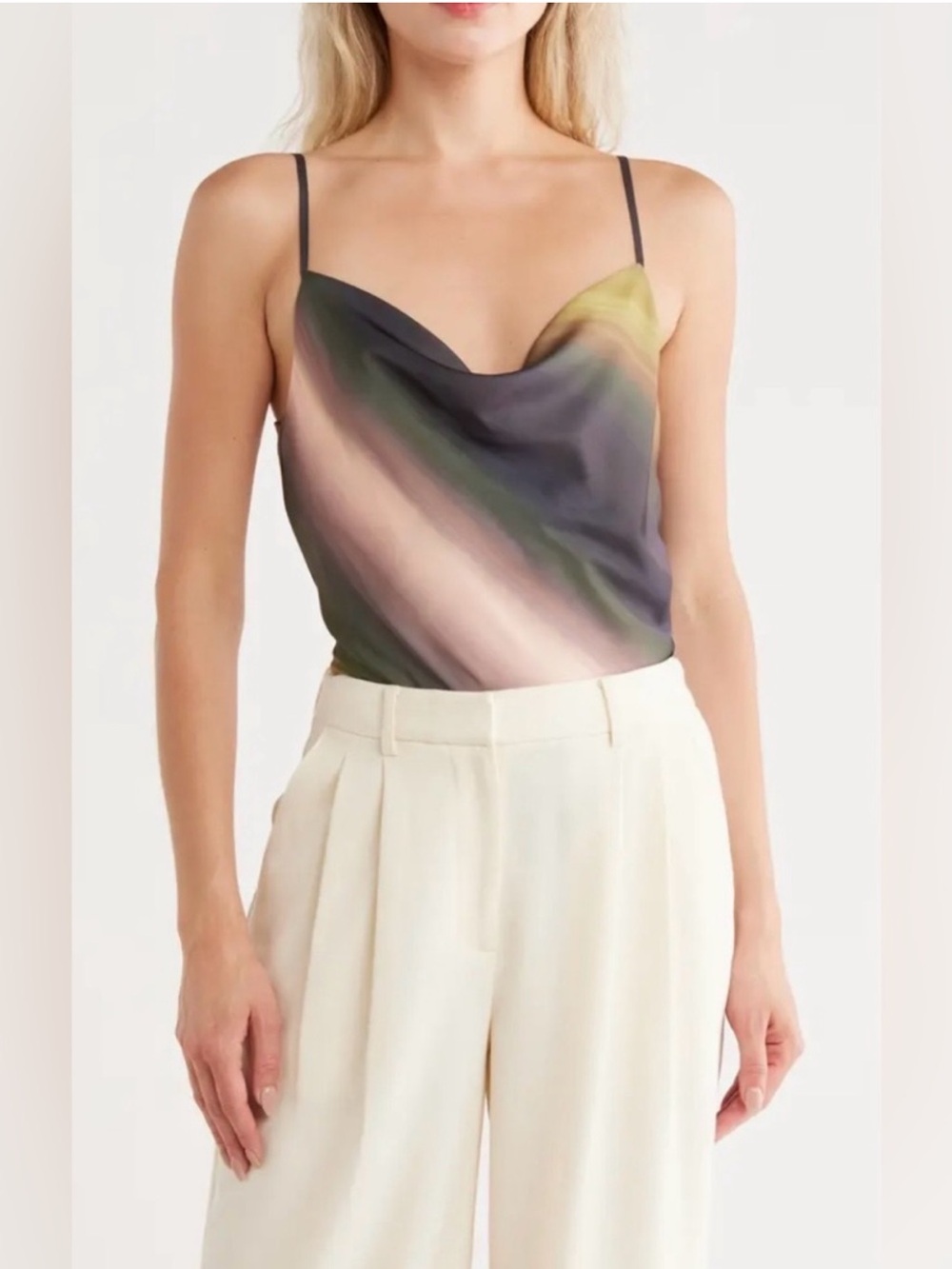 Jason Wu Satin Printed Green Cowl Neck Camo Blouse Size Small